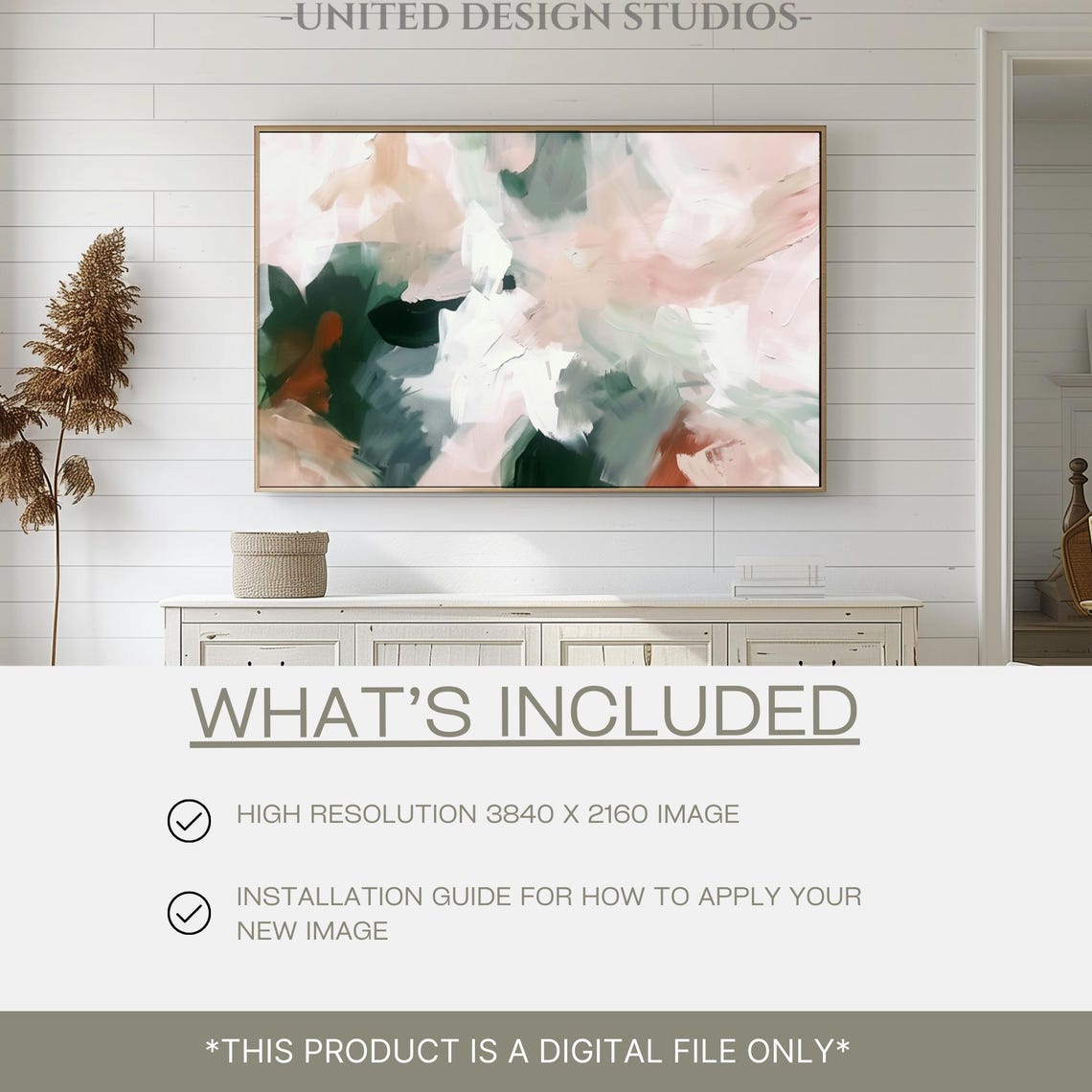 Sage Green Blush Pink Abstract Brushstrokes Modern Art Print - Image 2