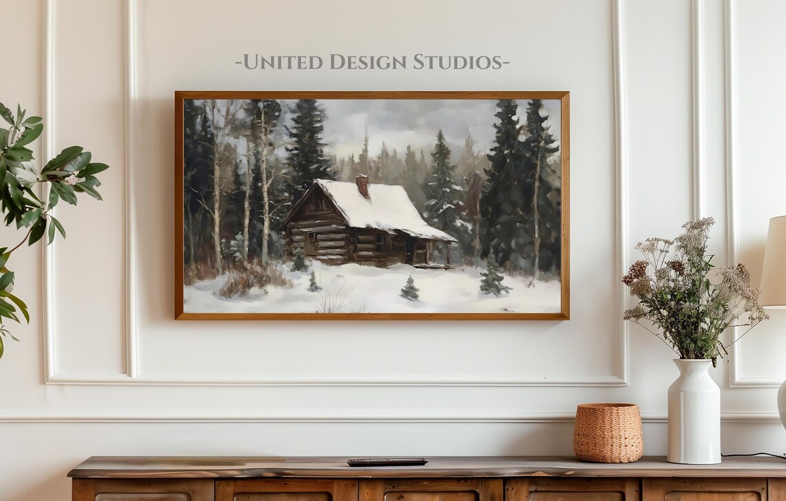 Winter Cabin Rustic Painting, Farmhouse Holiday Art Print - Image 3