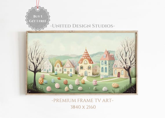 Easter Frame Tv Art Easter Village Tv Art Spring Tv Art Painting Cute Easter Town Tv Art Pastel Easter Tv Art