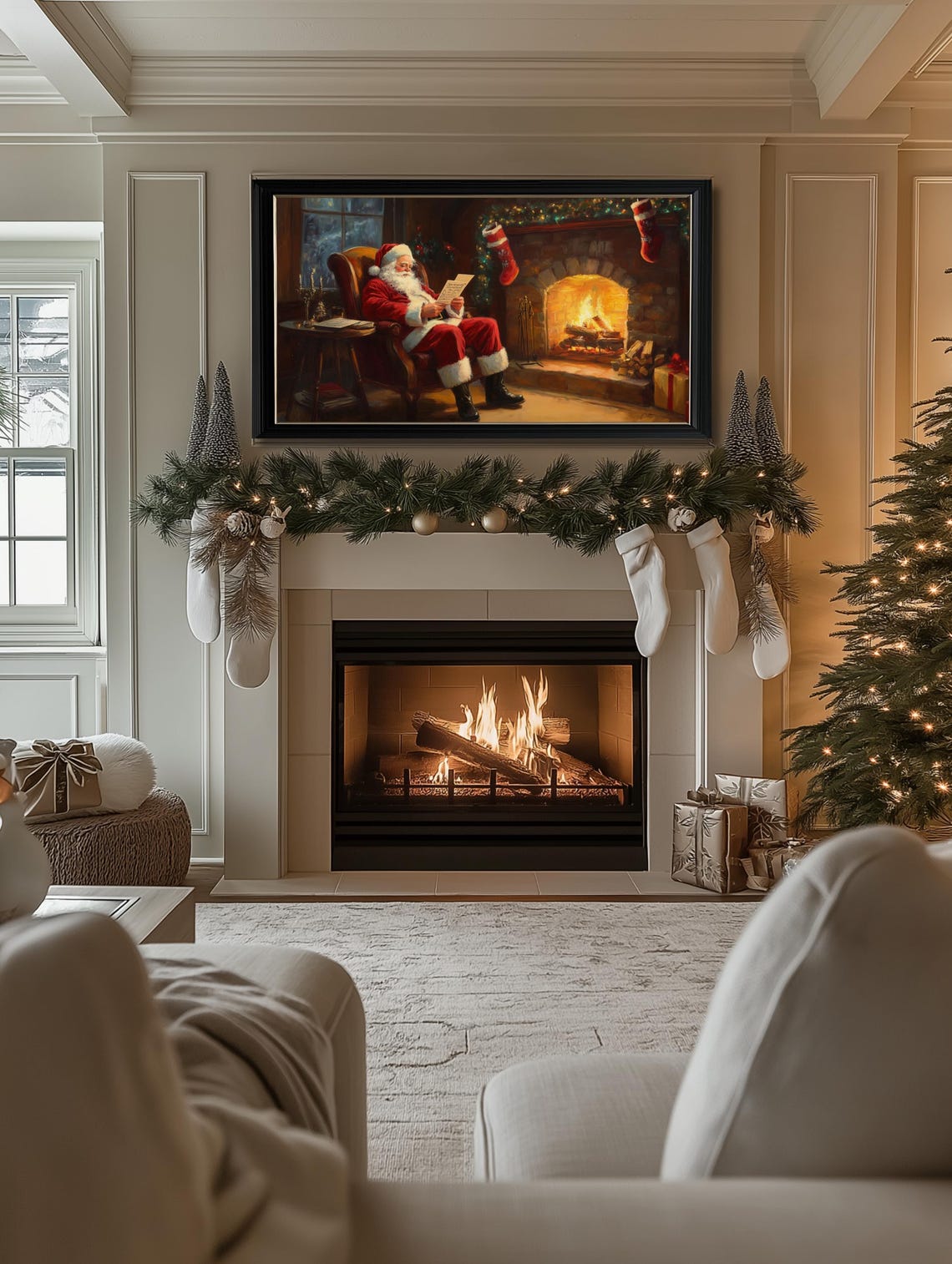 Frame Tv Art Christmas Santa Frame Tv Art Santa Claus Art For Tv Farmhouse Christmas Painting Christmas Holiday Decor - Image 2