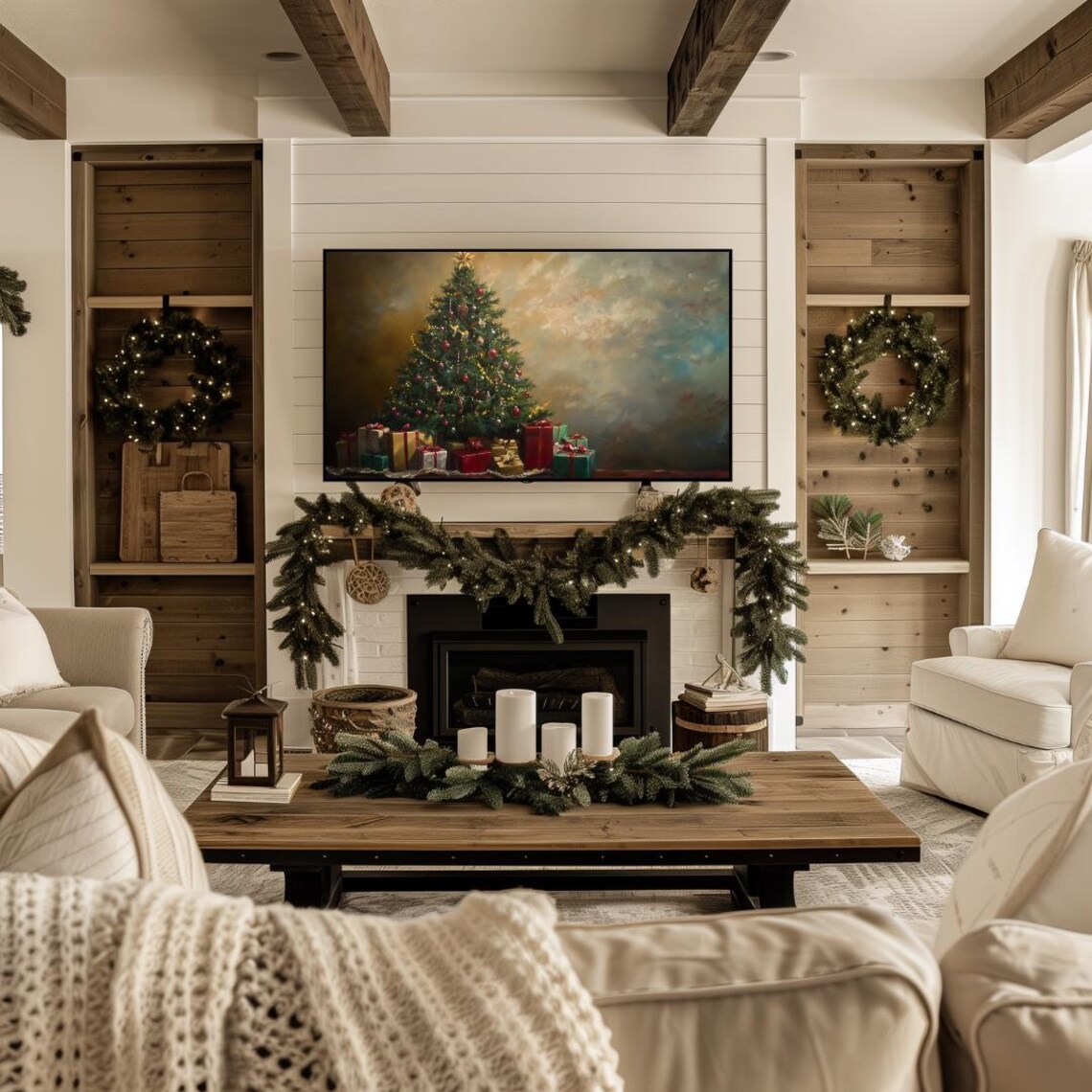 Christmas Tree Gifts Gold Star Moody Vintage Holiday Decor Poster - Image 4