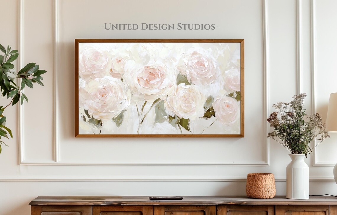 Pink Roses Flower Frame Art Print, Neutral Floral - Image 4