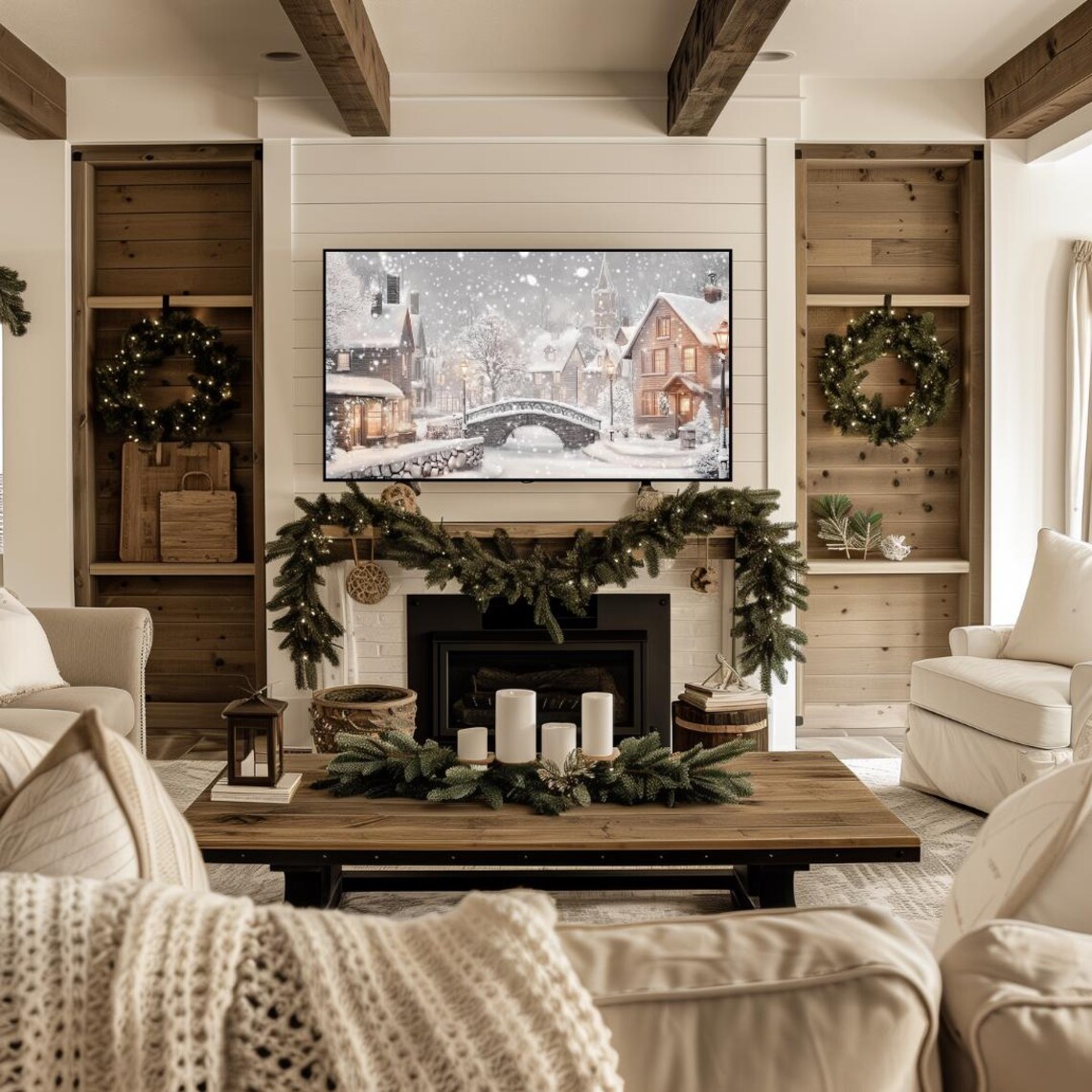 Winter Town Christmas Illustration Art Print - Image 4