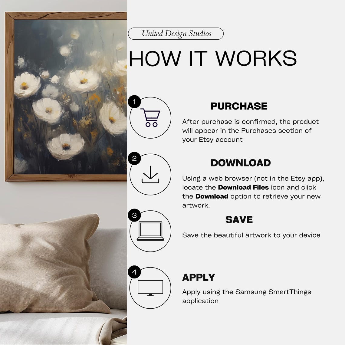 White Flowers Dark Moody Background Rustic Floral Still Life Poster - Image 3