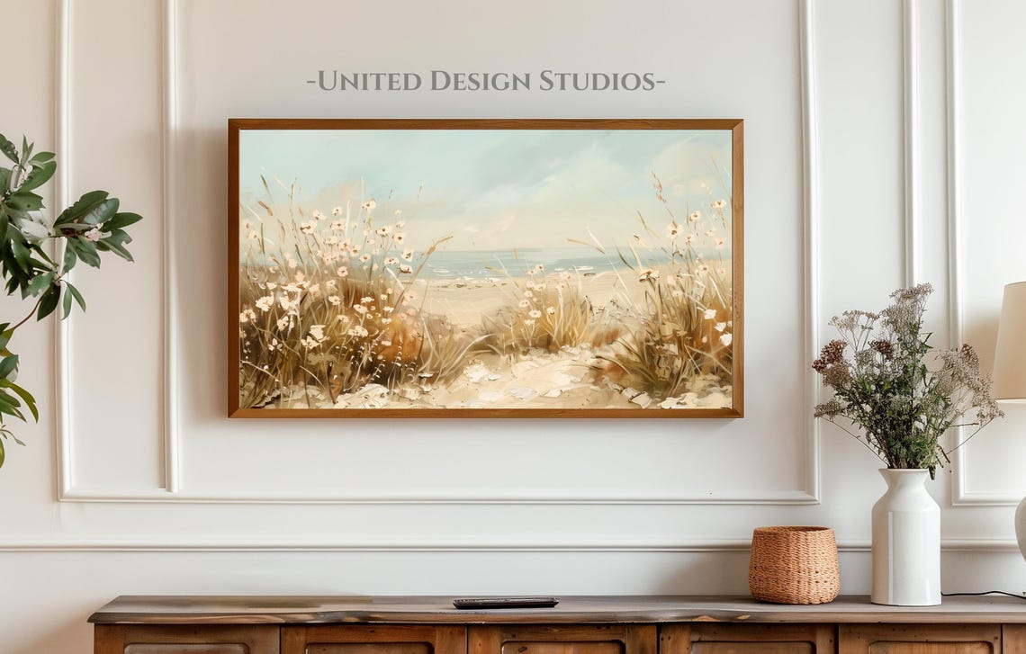 Coastal Wildflowers Beach Dunes Ocean View Serene Frame TV Art Poster - Image 4
