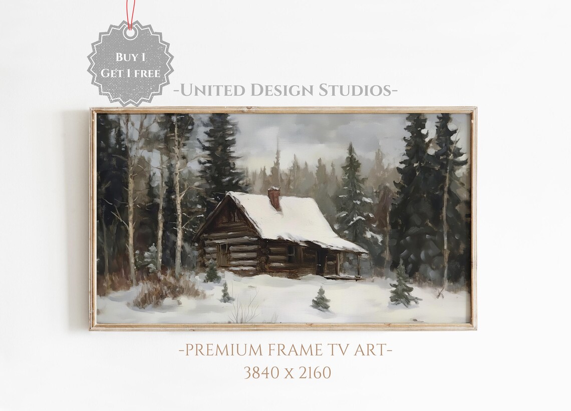Winter Cabin Rustic Painting, Farmhouse Holiday Art Print