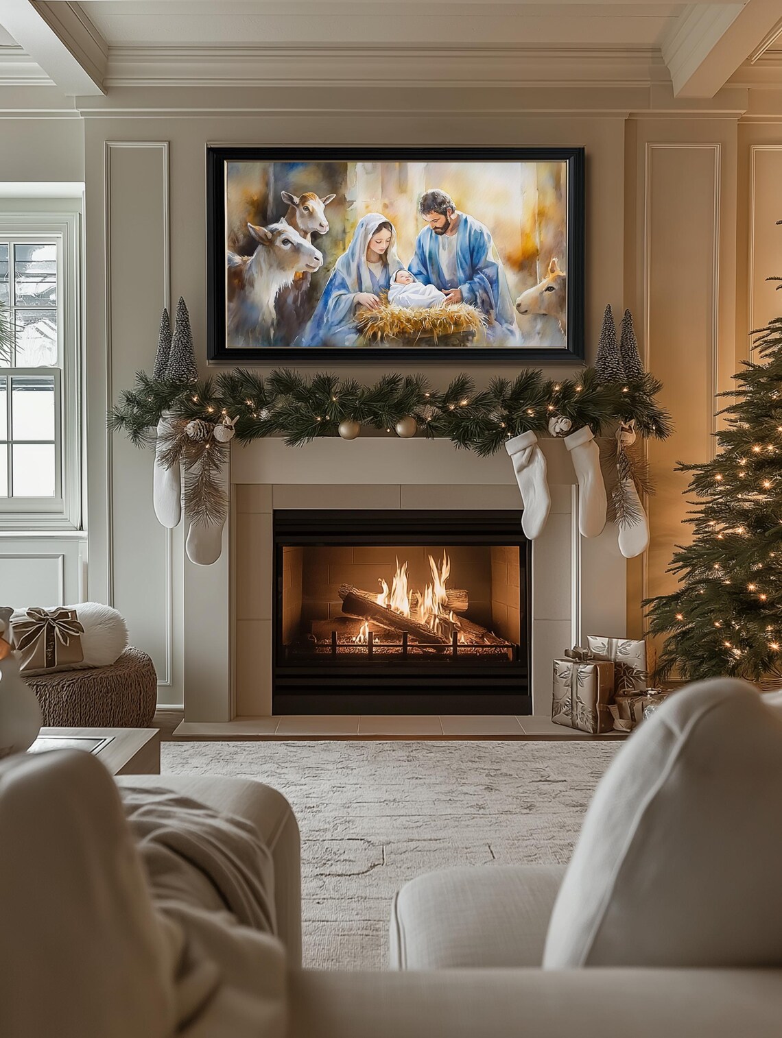 Christmas Nativity Manger Watercolor Mary Joseph Baby Jesus Poster - Image 2