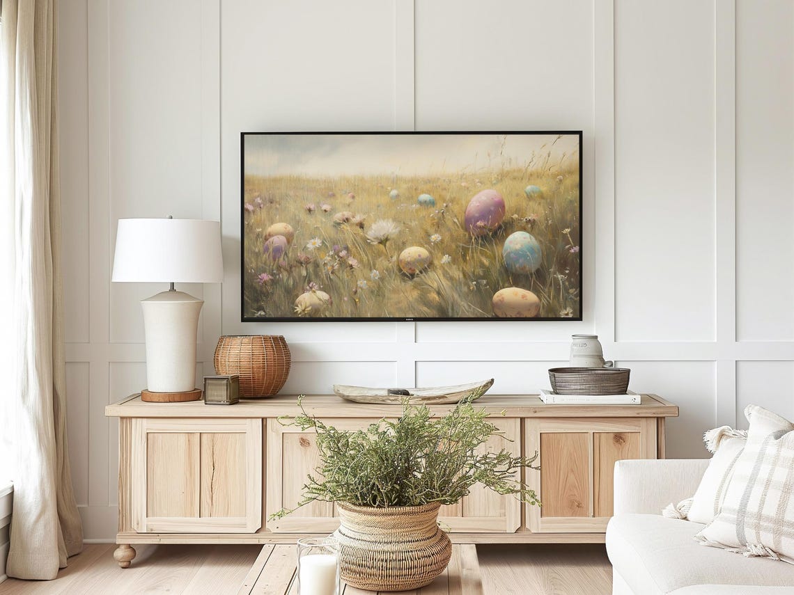 Easter Egg Hunt Pastel Eggs Flower Meadow Spring Frame TV Art Poster - Image 2