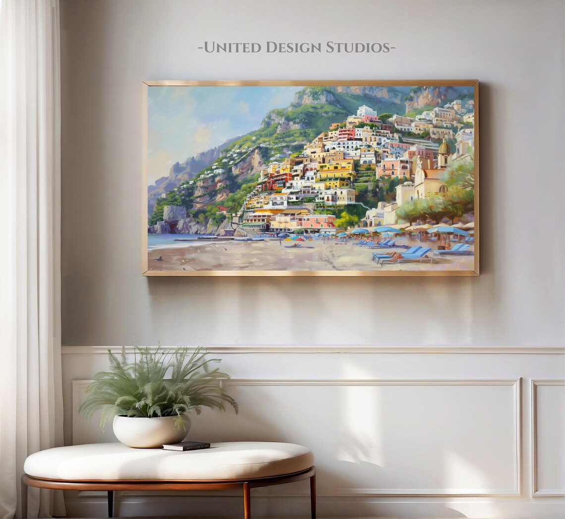 Positano Coastal Beach Travel Poster, Italy View - Image 2