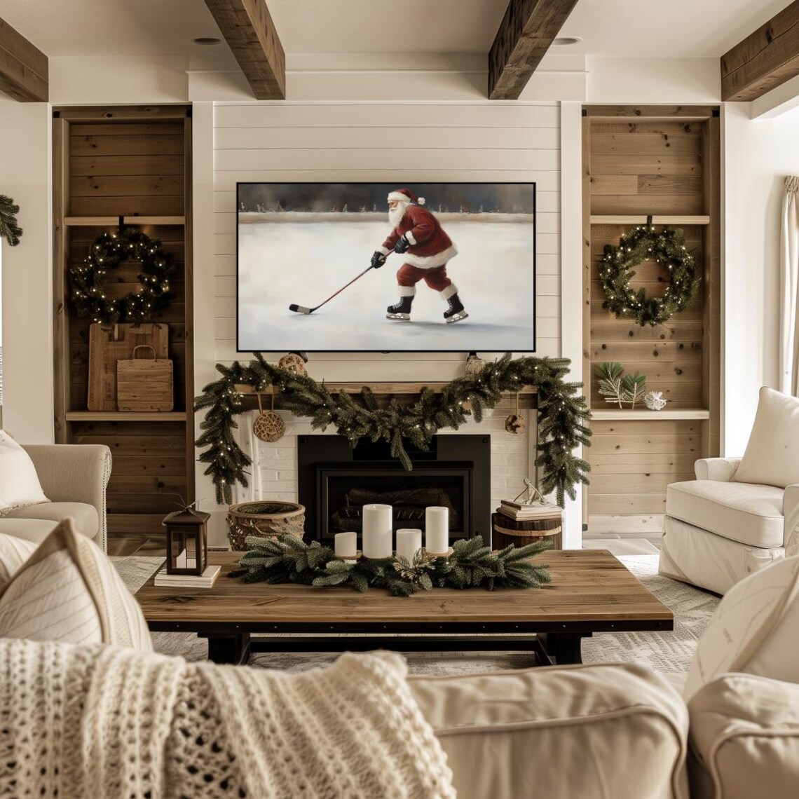 Santa Playing Hockey Christmas Art Print, Classic Santa - Image 5