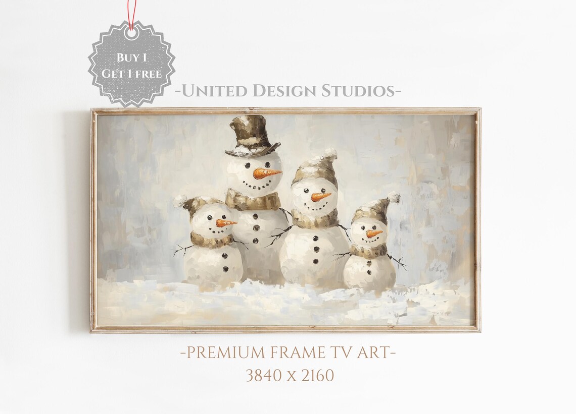 Christmas Snowman Oil Painting Art Print, Holiday