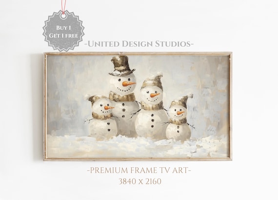 Christmas Snowman Oil Painting Art Print, Holiday