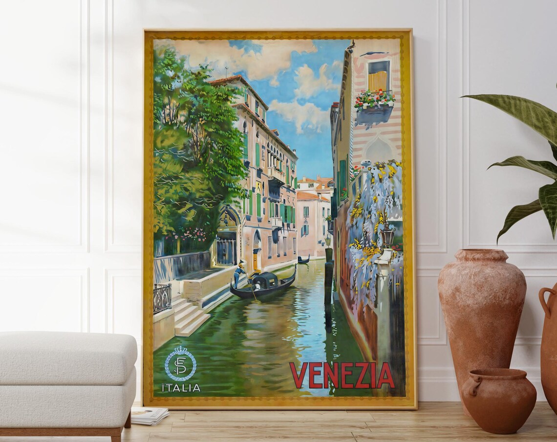 Venice Italy Venezia Gondola Canal Vintage Italian Travel Poster