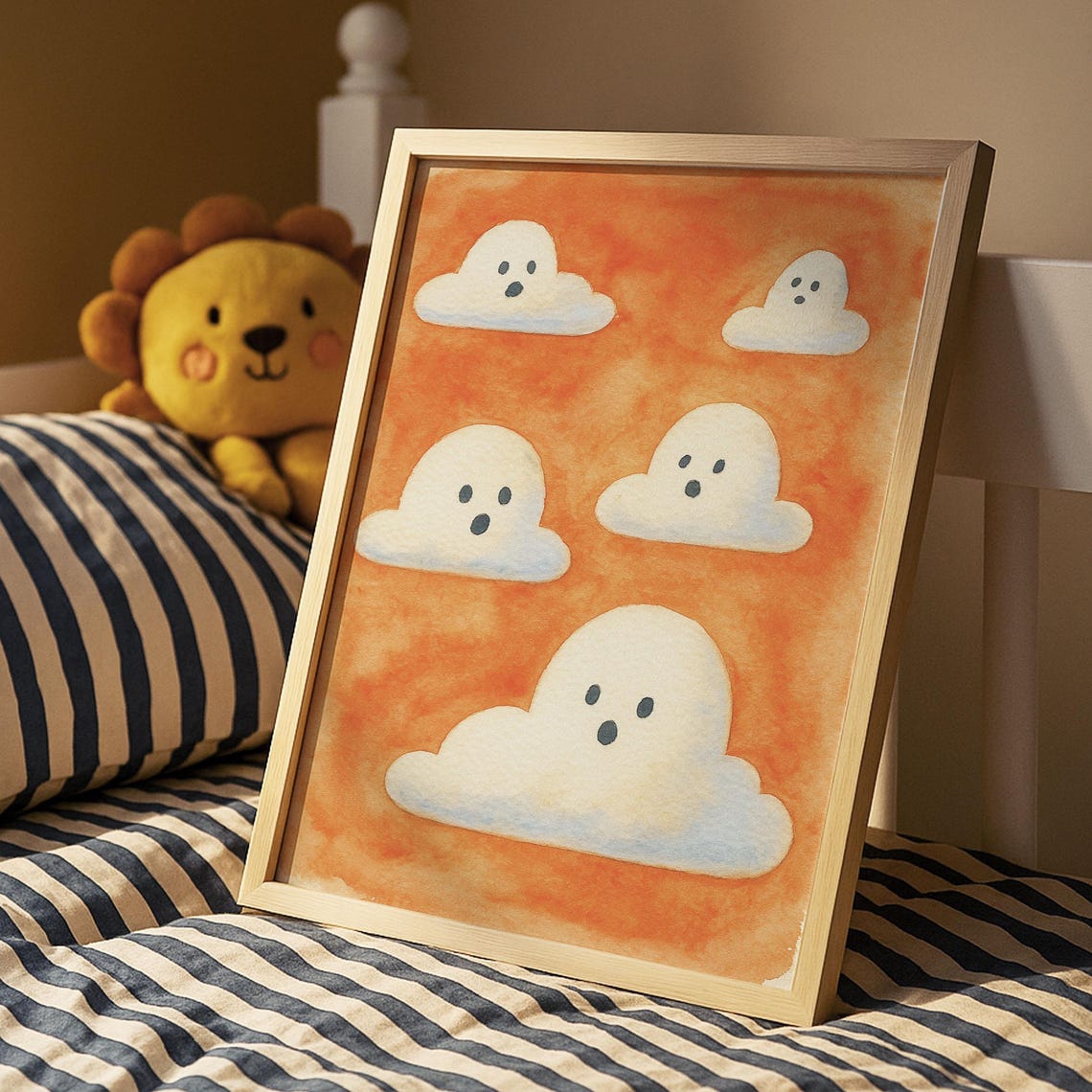 Cute Halloween Clouds Kids Nursery Wall Art Baby Spooky Prints Theme Room Decor