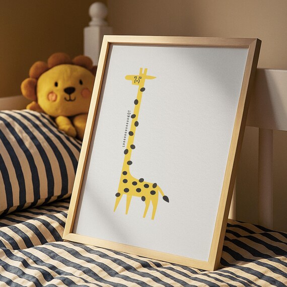 Cute Giraffe With Long Neck Kids Nursery Wall Art Baby Animal Prints Theme Room Decor
