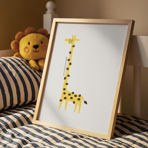 Tall Yellow Giraffe With Black Spots Cute Minimal Kids Nursery Poster
