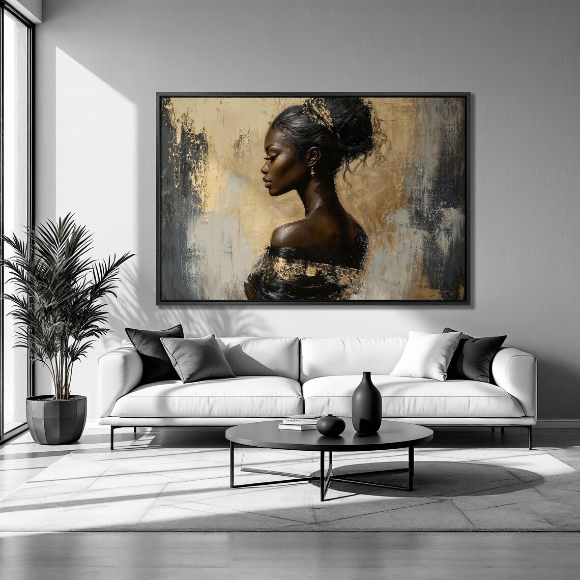 Regal Black Woman Profile Gold Accents Elegant Beauty Art Poster