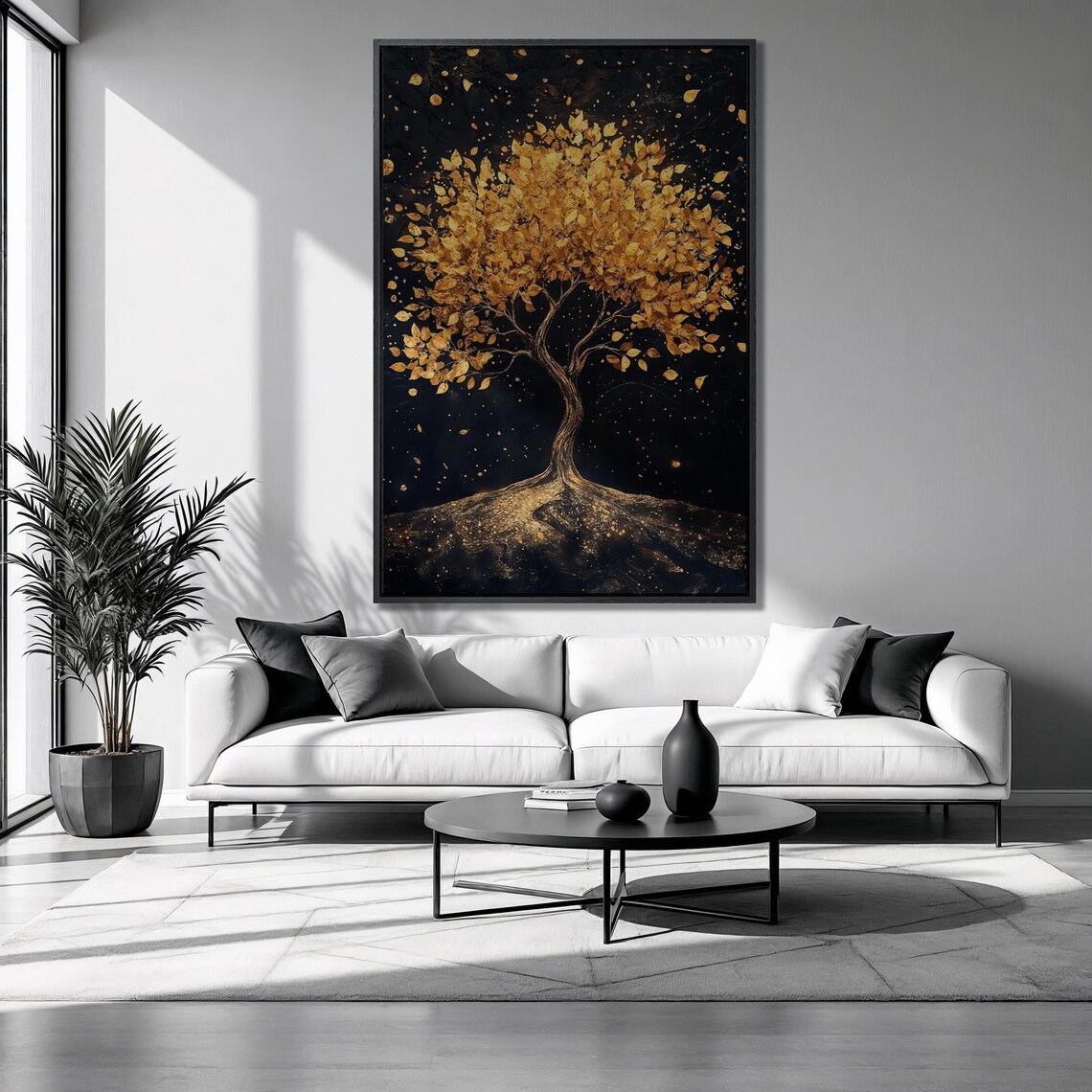 Golden Tree Of Life On Black Night Sky Autumn Foliage Framed Poster
