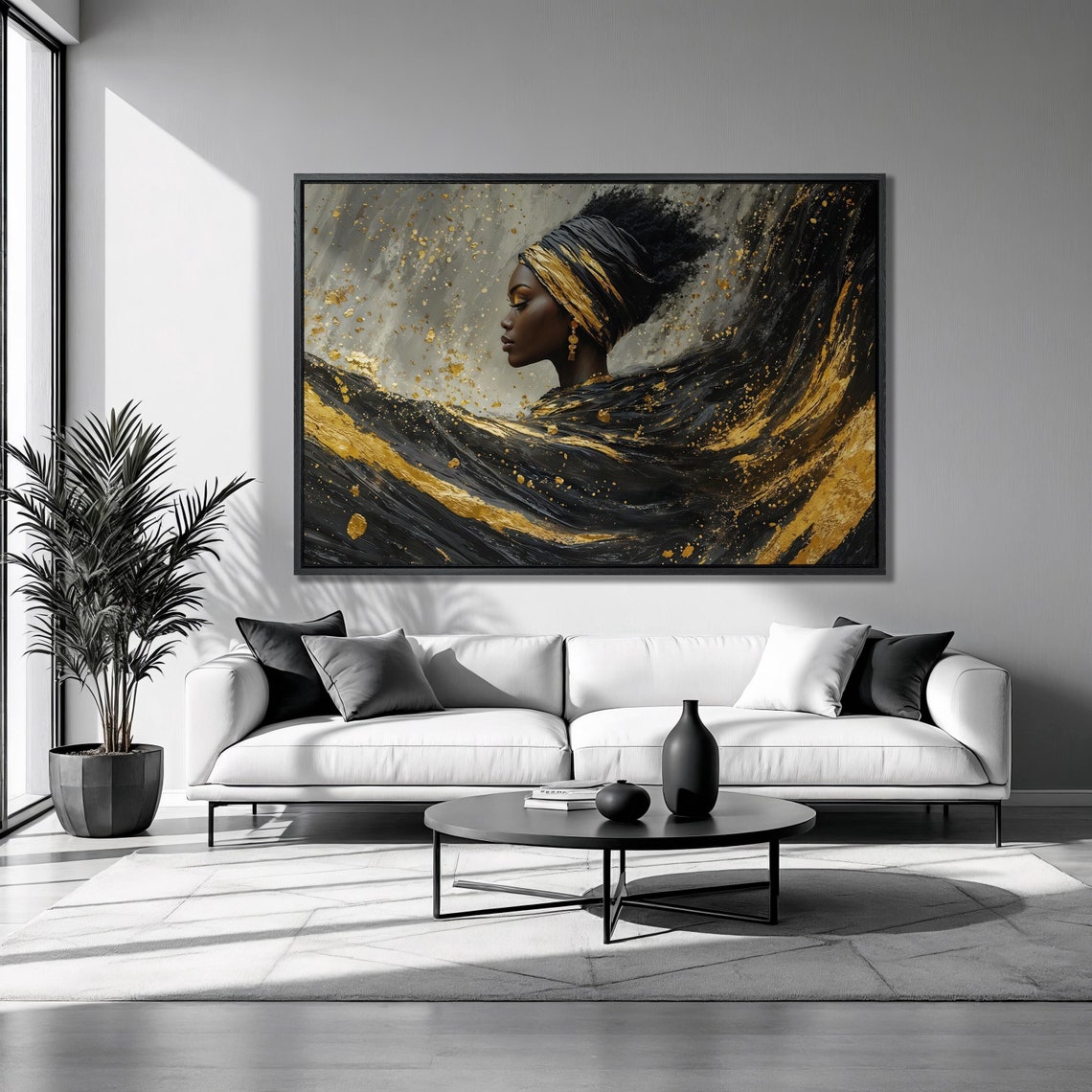 African Woman Framed Print Black And Gold Luxury Art Fashion Painting Print Cultural Finesse Poster Ethnic Decor Ready To Hang
