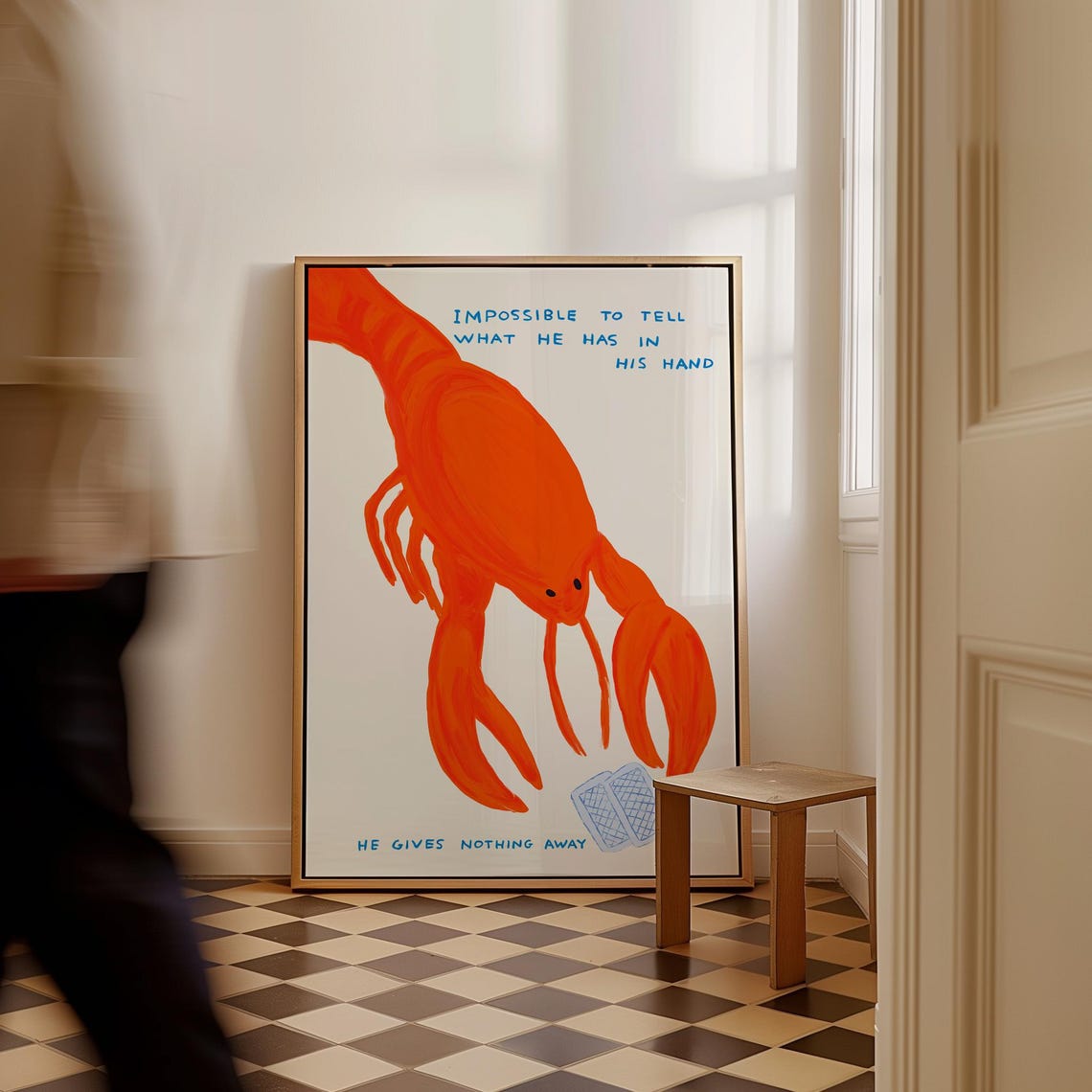Impossible To Tell What He Has In His Hand Orange Lobster Poker Poster - Image 2
