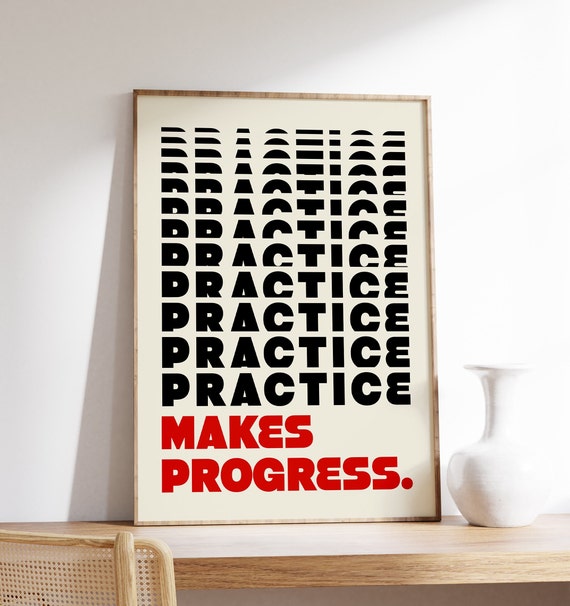 Practice Makes Progress Retro Motivational Art Print