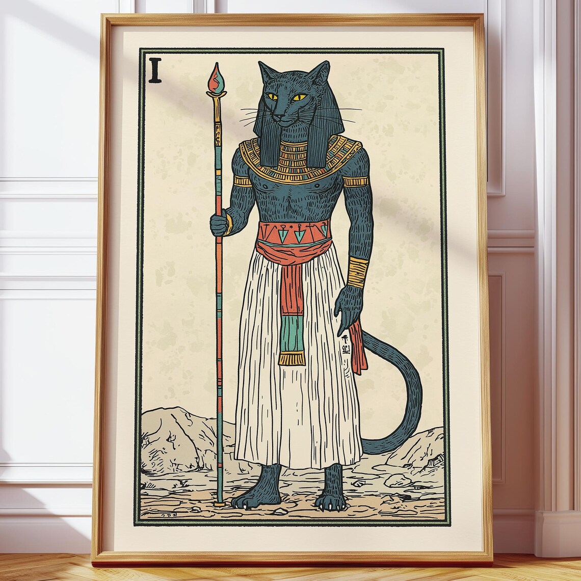 Bastet Egyptian Cat Goddess Tarot Card Ancient Mythology Art Poster