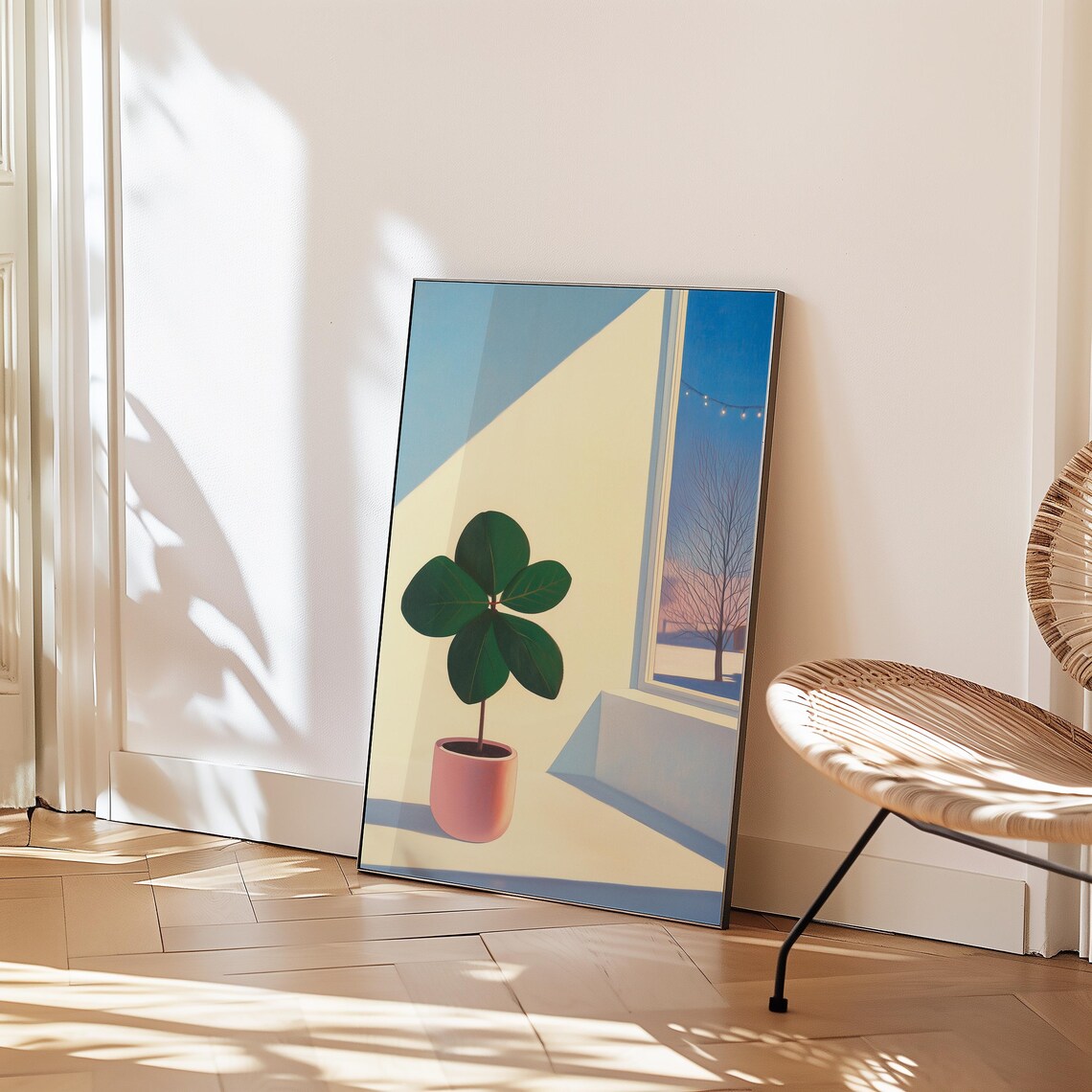Potted Clover Plant Sunny Window Minimalist Botanical Poster - Image 4