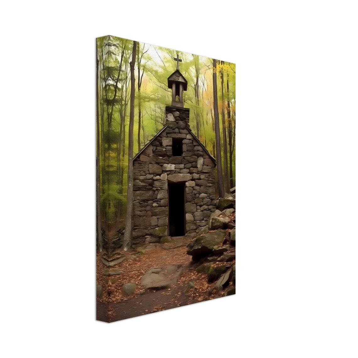 Ancient Stone Chapel Hidden Deep In A Golden Autumn Forest Poster - Image 3