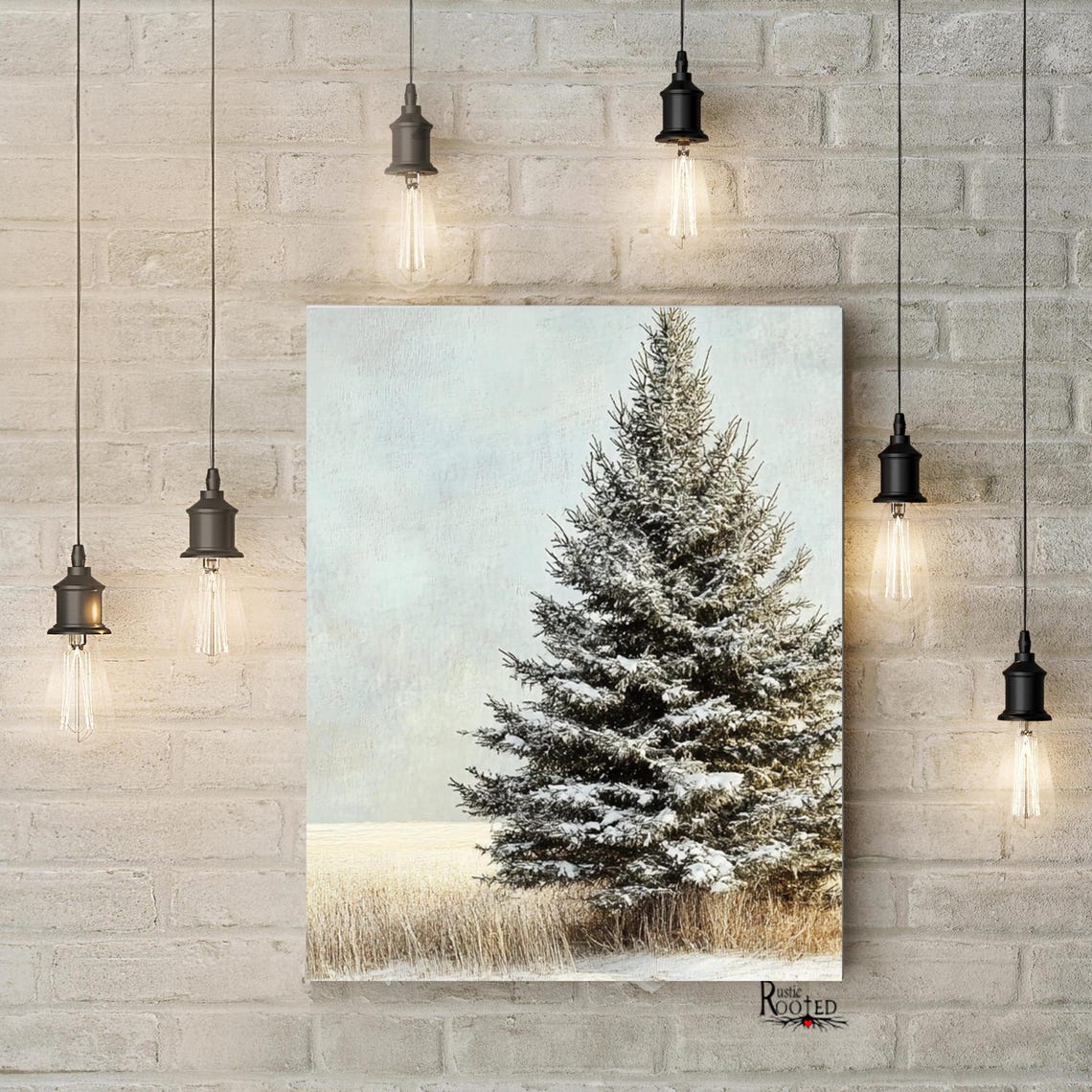 Snow-Covered Evergreen Tree in a Serene Winter Field Scene Poster - Image 4