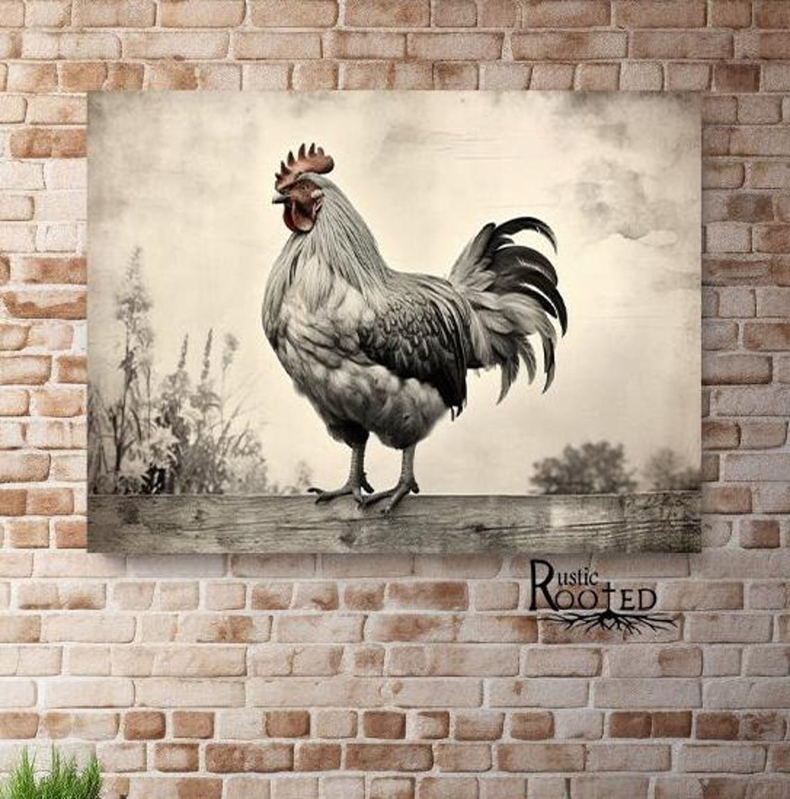 White Rooster Portrait Painting in Soft Neutral Tones Poster - Image 3