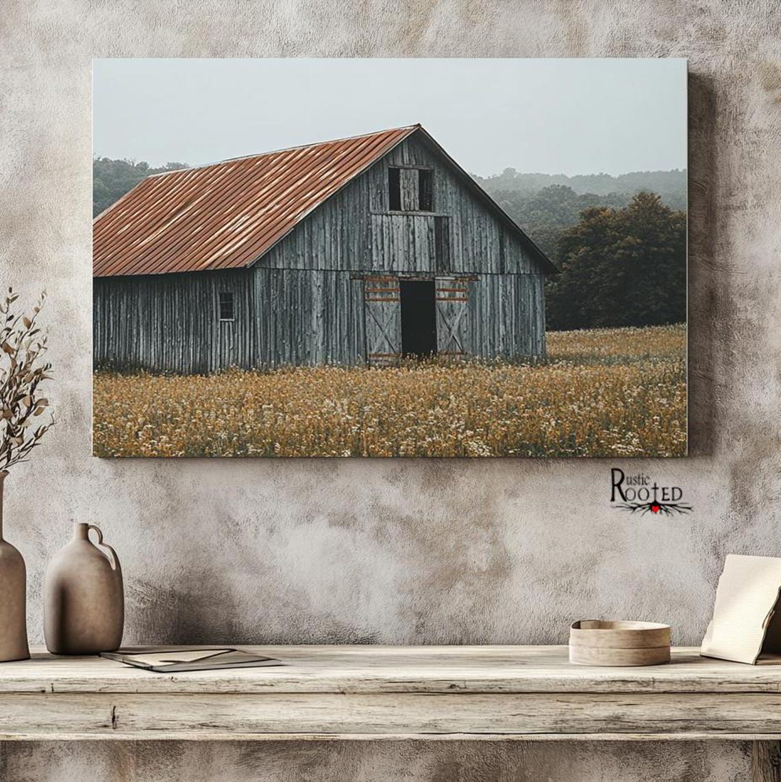 Gray Barn with Rusty Tin Roof Standing in a Golden Field Poster - Image 4