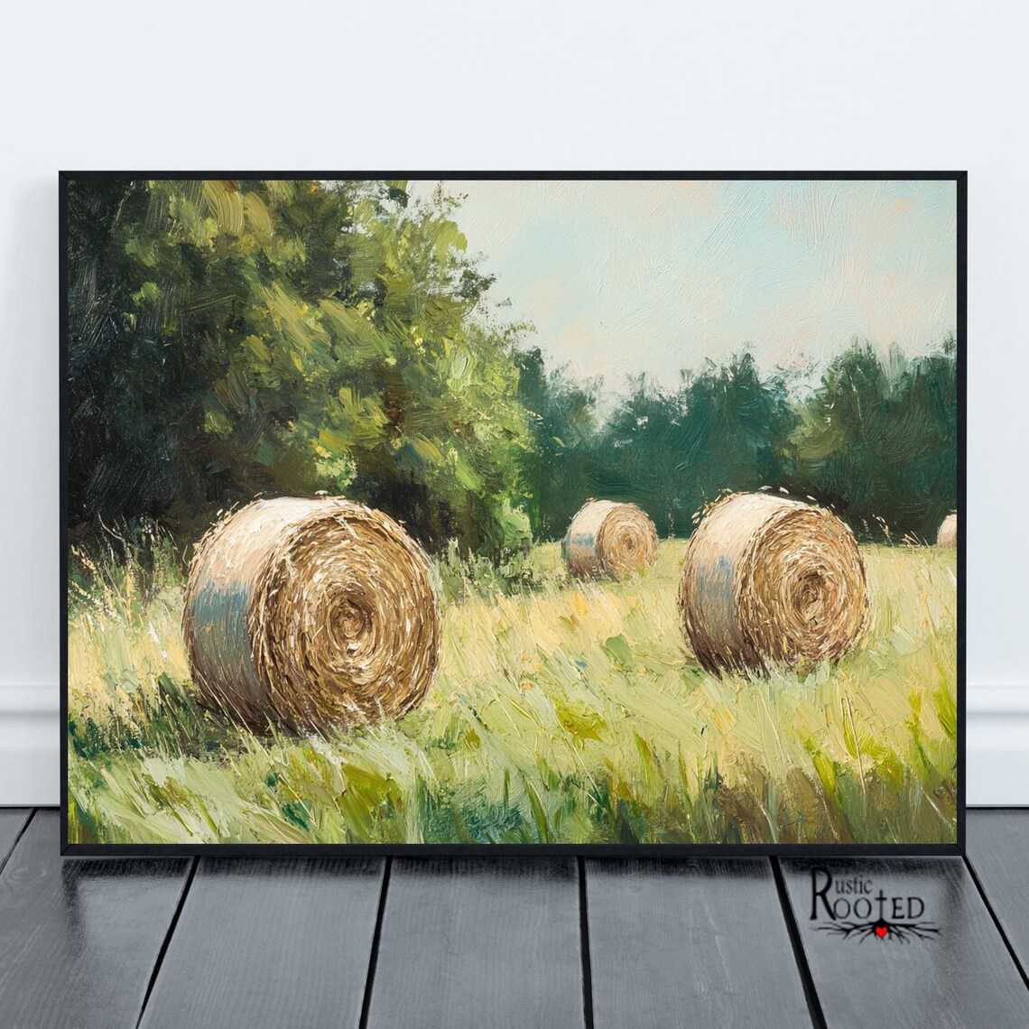 Impressionist Hay Bales in a Sunlit Field Country Farm Landscape Poster - Image 2