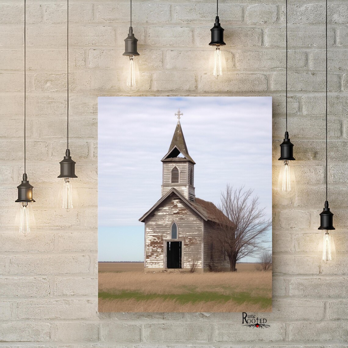 Rustic Farmhouse Church House, White Washed Art Print - Image 2