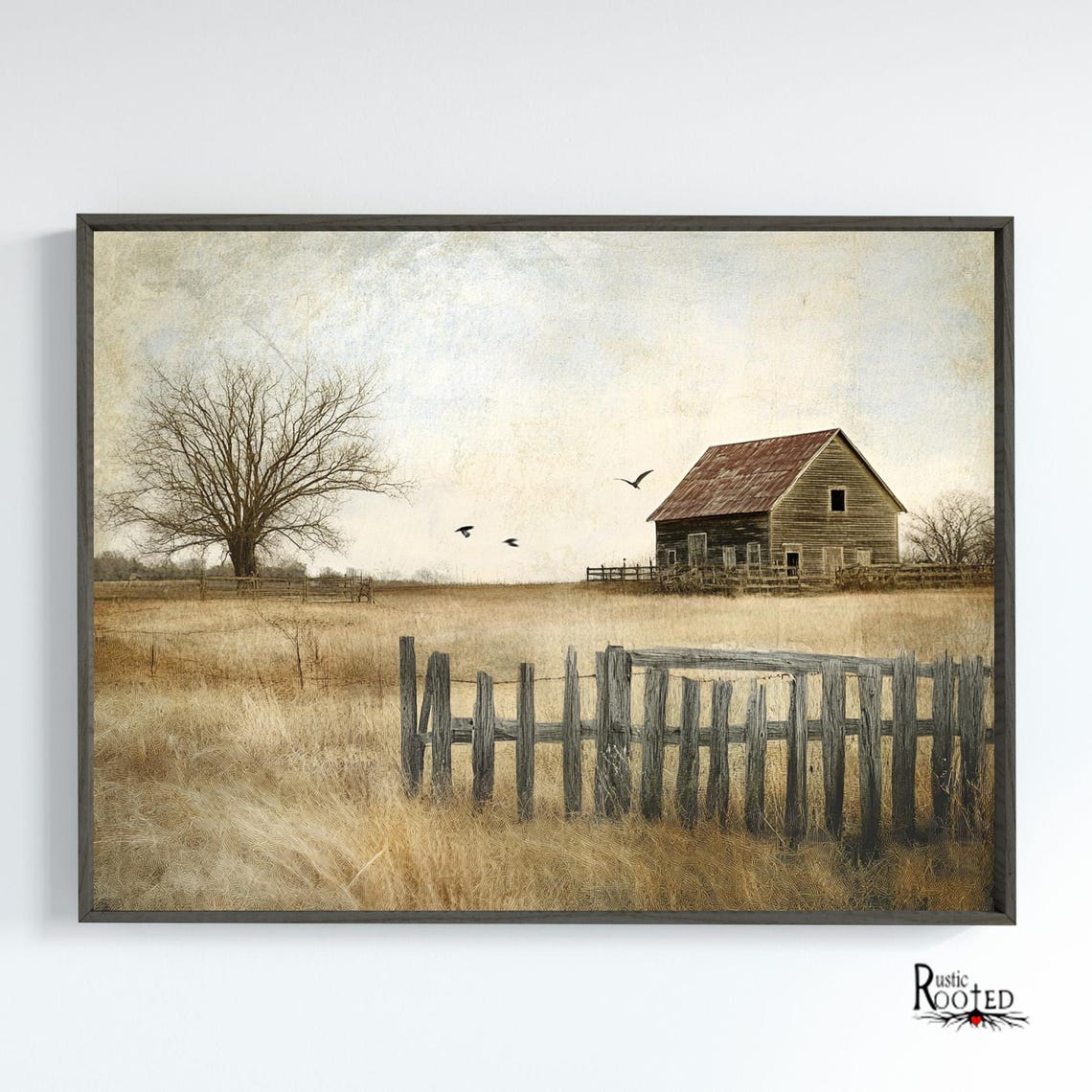 Rustic Barn With Split Rail Fence On A Golden Prairie Poster - Image 2