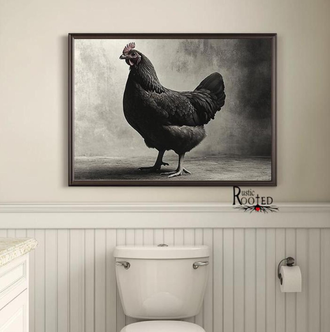 Black Hen Portrait in Classic Black and White Art Style Poster - Image 2