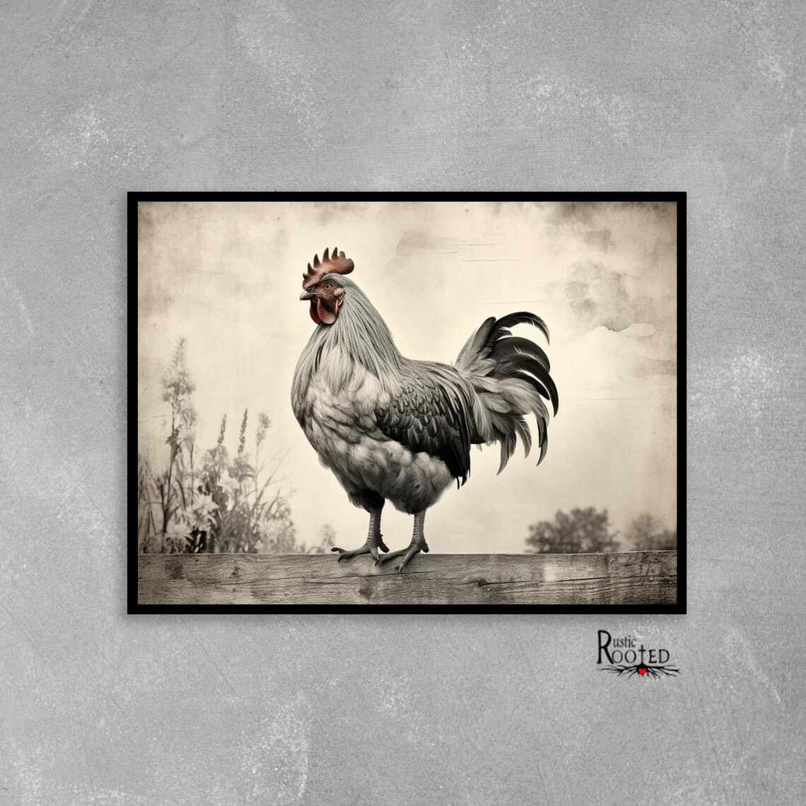 White Rooster Portrait Painting in Soft Neutral Tones Poster - Image 2