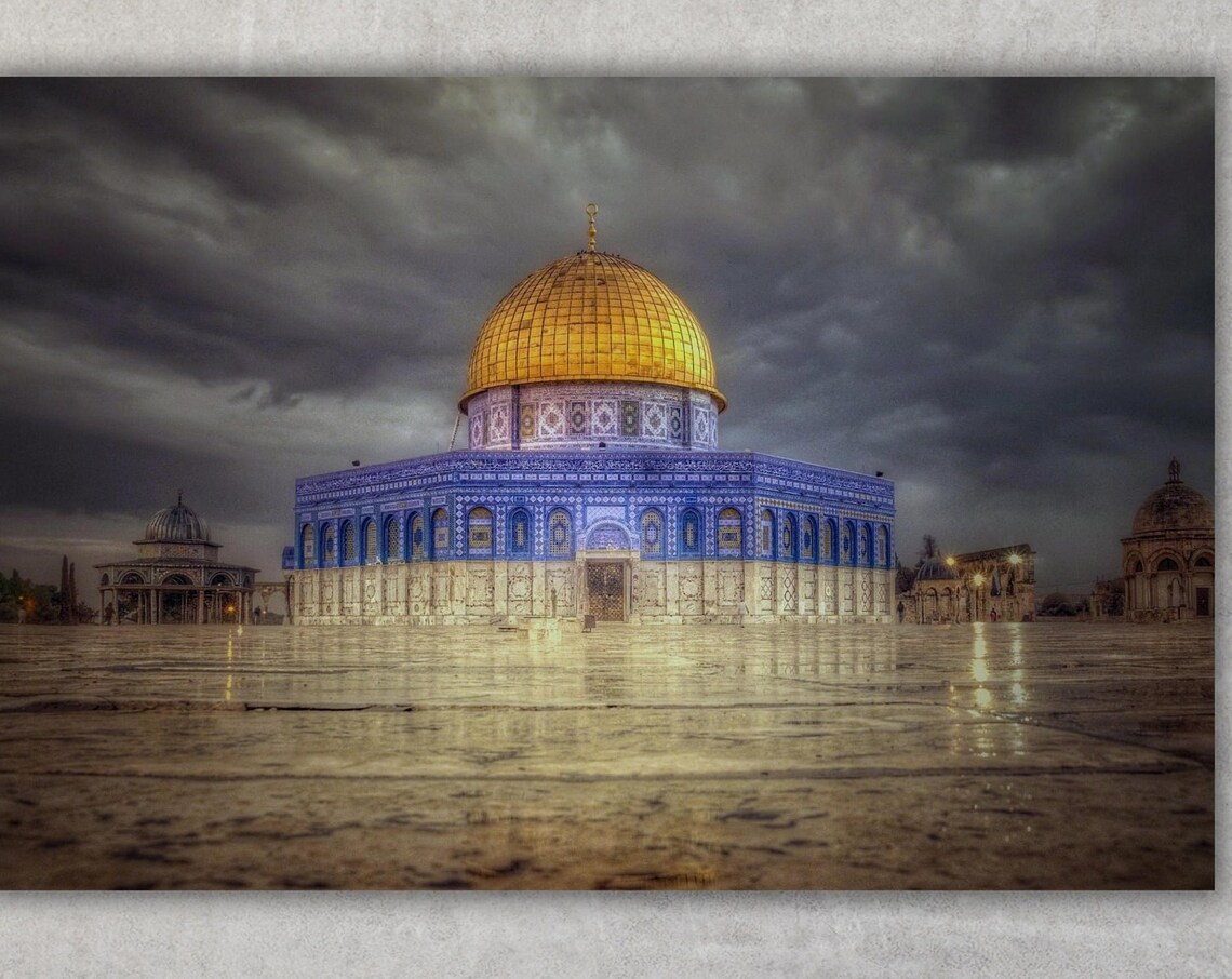 Dome of the Rock Golden Dome Stormy Sky Reflective Art Poster
