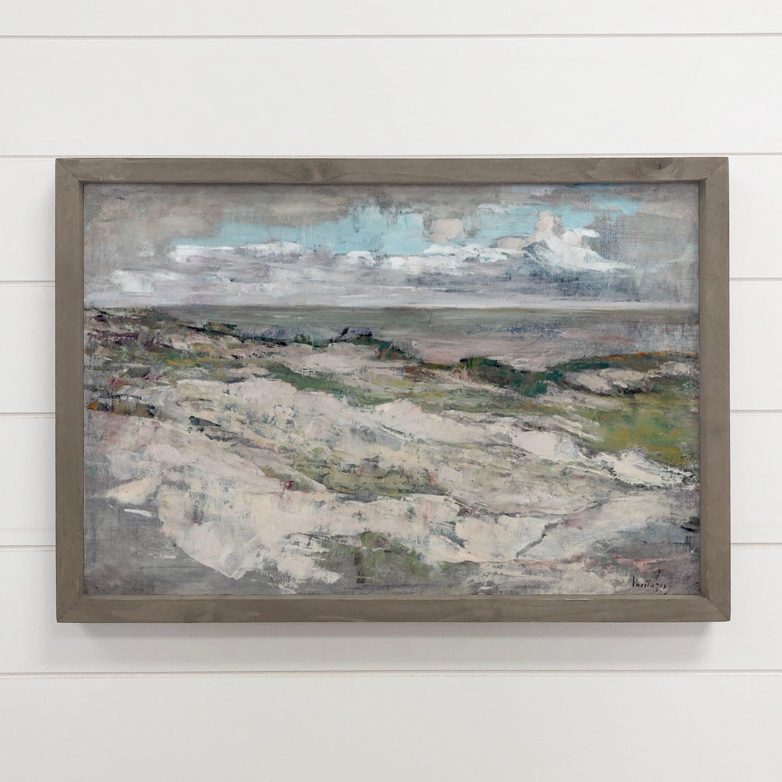 Taupe Rugged Coastal Terrain Impressionist Landscape Painting Poster