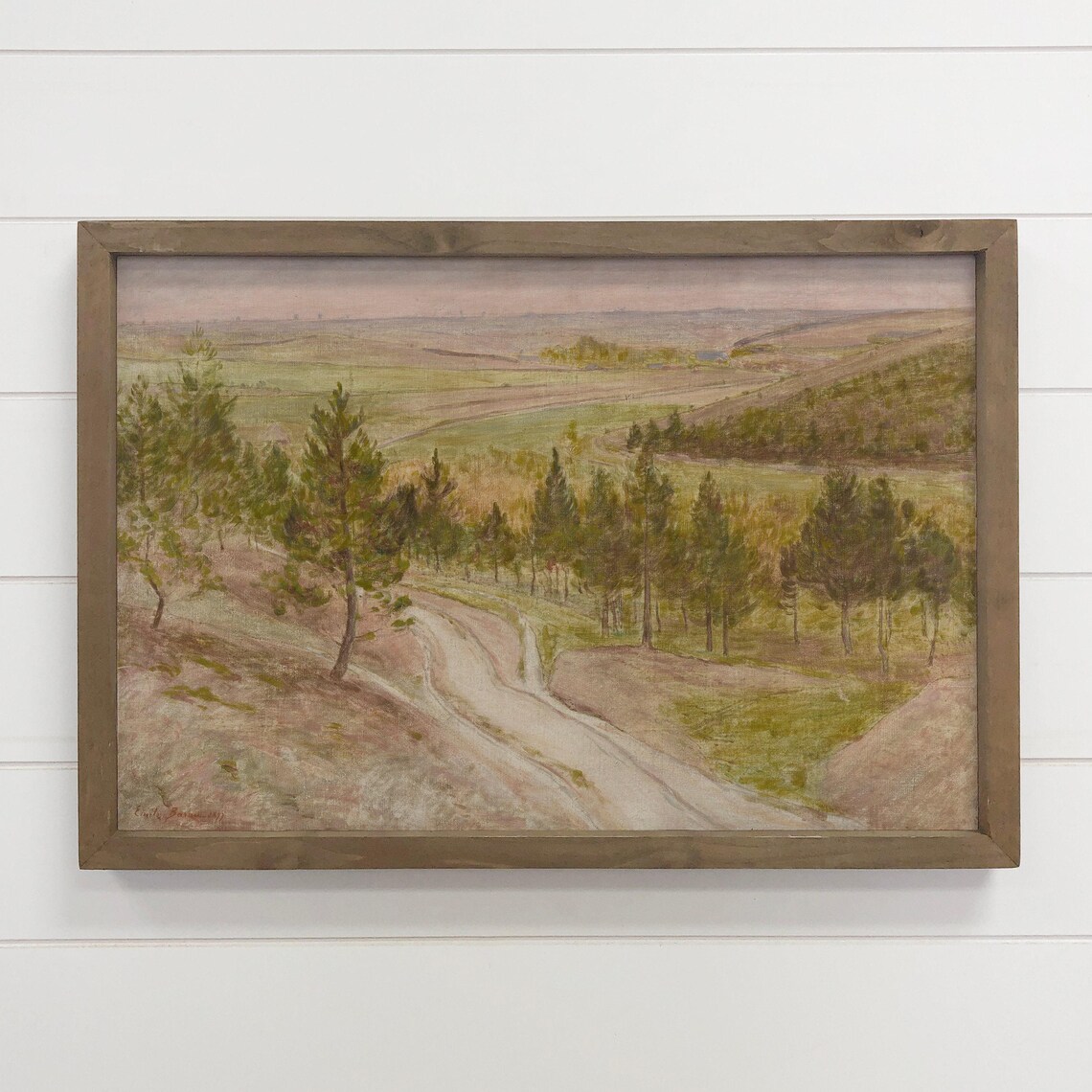 Country Hills Dirt Path Pine Trees Farmhouse Landscape Wall Art