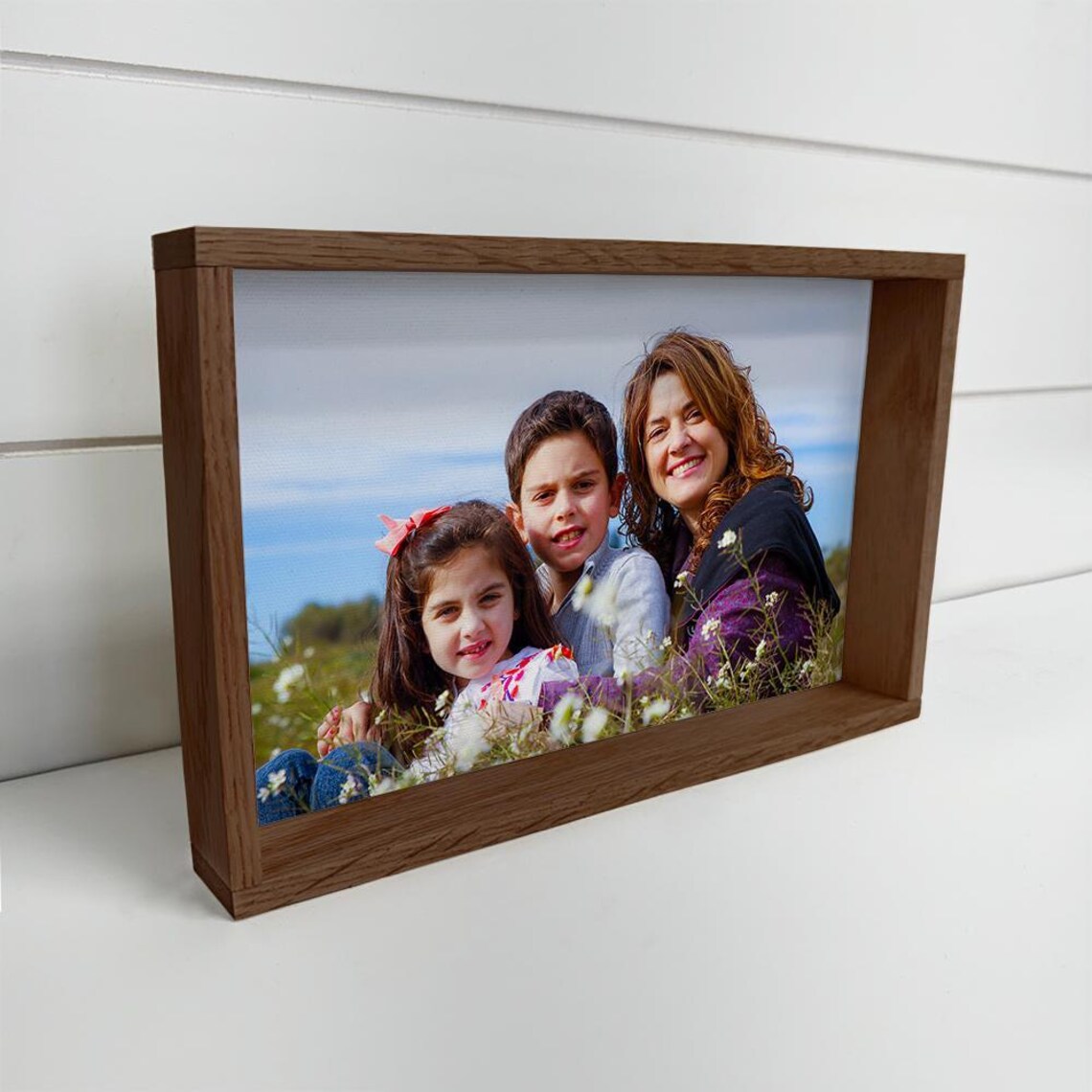 Personalized Family Photo Canvas Meadow Portrait Real Wood Frame Poster