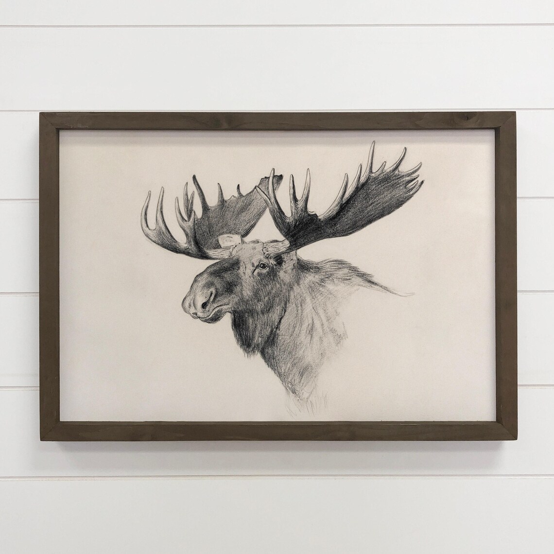 Moose Sketch Wildlife Canvas Wood Framed Decor