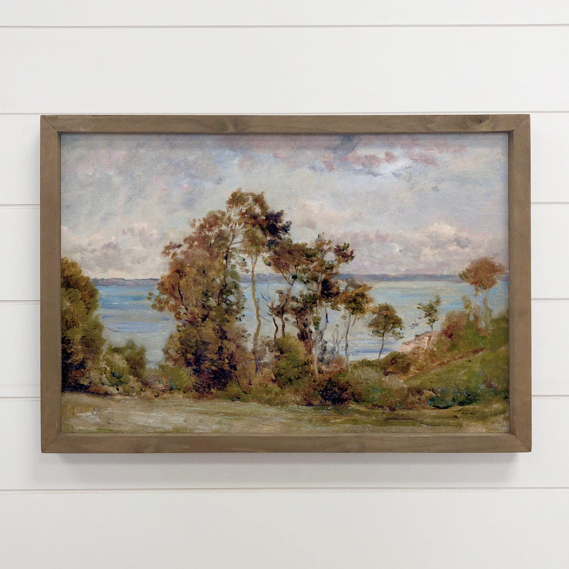 Vintage Windswept Trees By The Sea Classic Landscape Art Print Decor