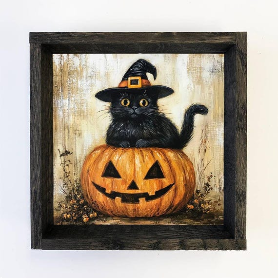 Black Cats On Jack O Lantern Halloween Canvas Art