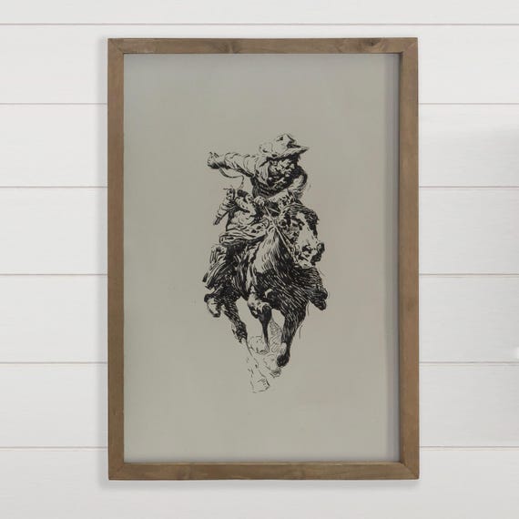 Western Cowboy Art Galloping Ranch House Canvas Wood Framed