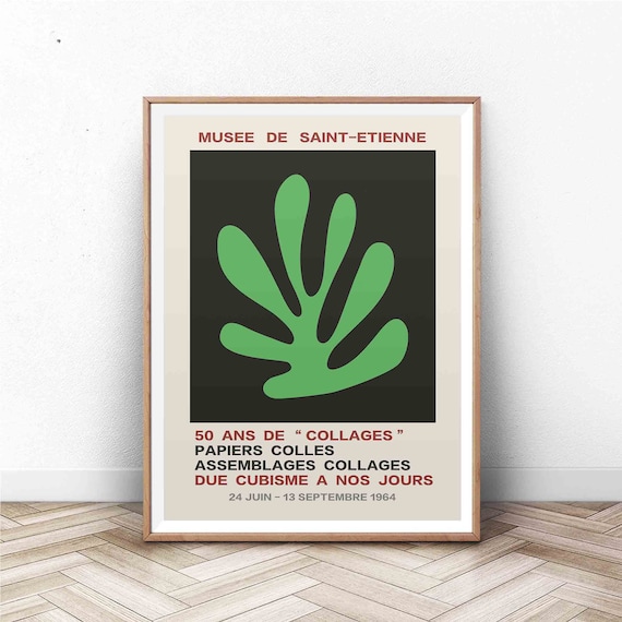 Musee de Saint Etienne 1964 Collages Green Paper Cut Leaf Exhibition Poster