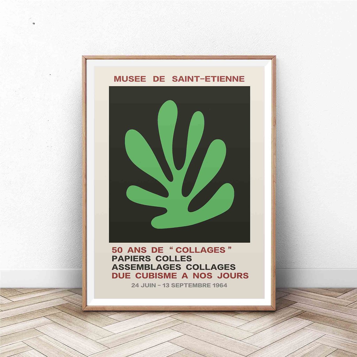 Musee de Saint Etienne 1964 Collages Green Paper Cut Leaf Exhibition Poster