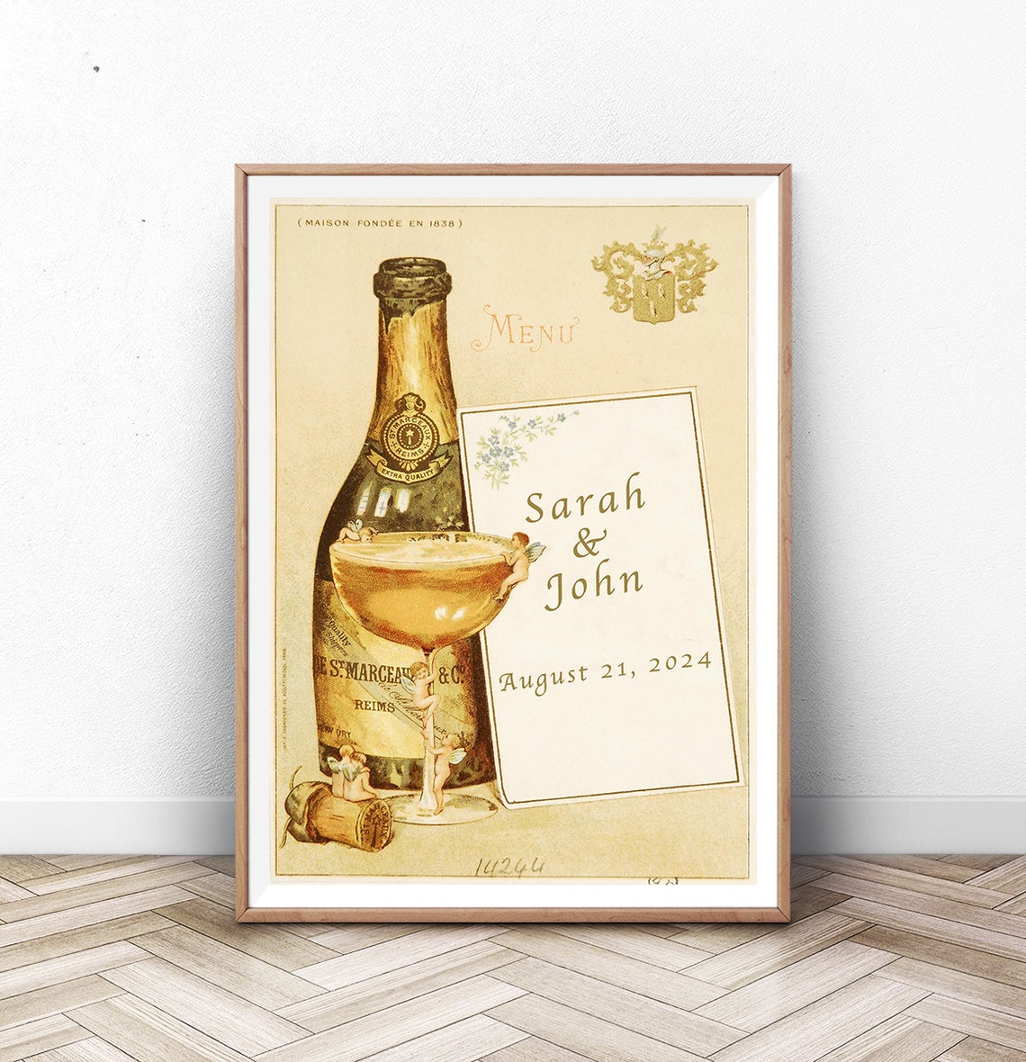 Sarah and John Personalized Wedding Menu Champagne Art Print
