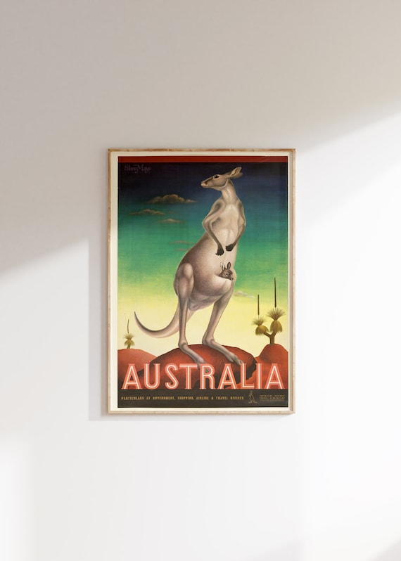 Australia Kangaroo Mother Joey Red Rock Outback Eileen Mayo Travel Poster
