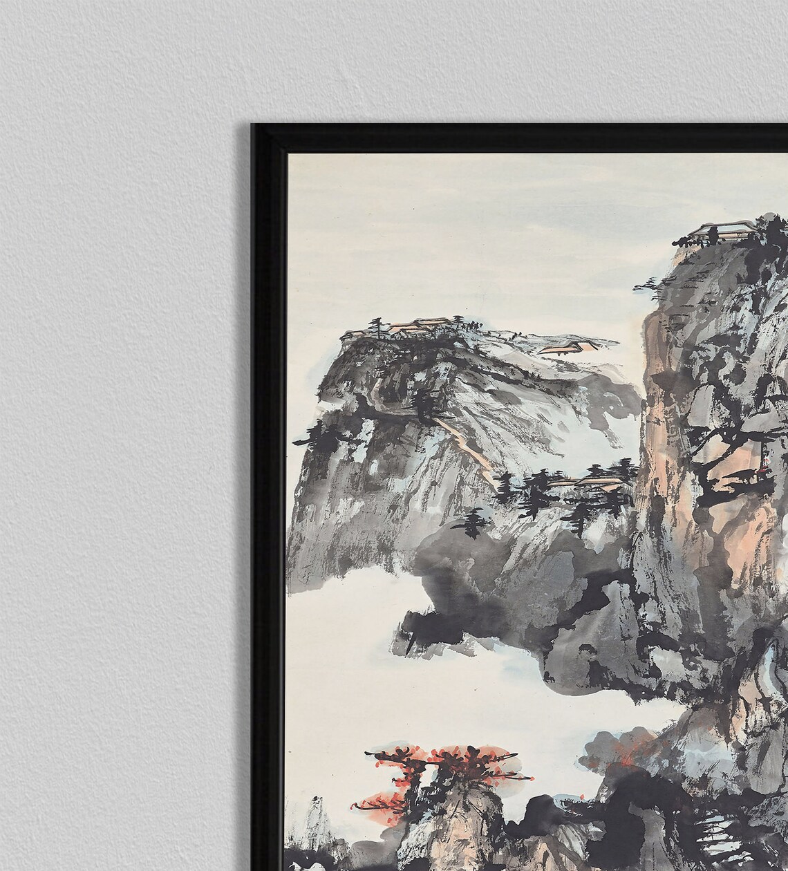 Chinese Ink Wash Mountain Cliff Landscape Painting Art Poster - Image 2