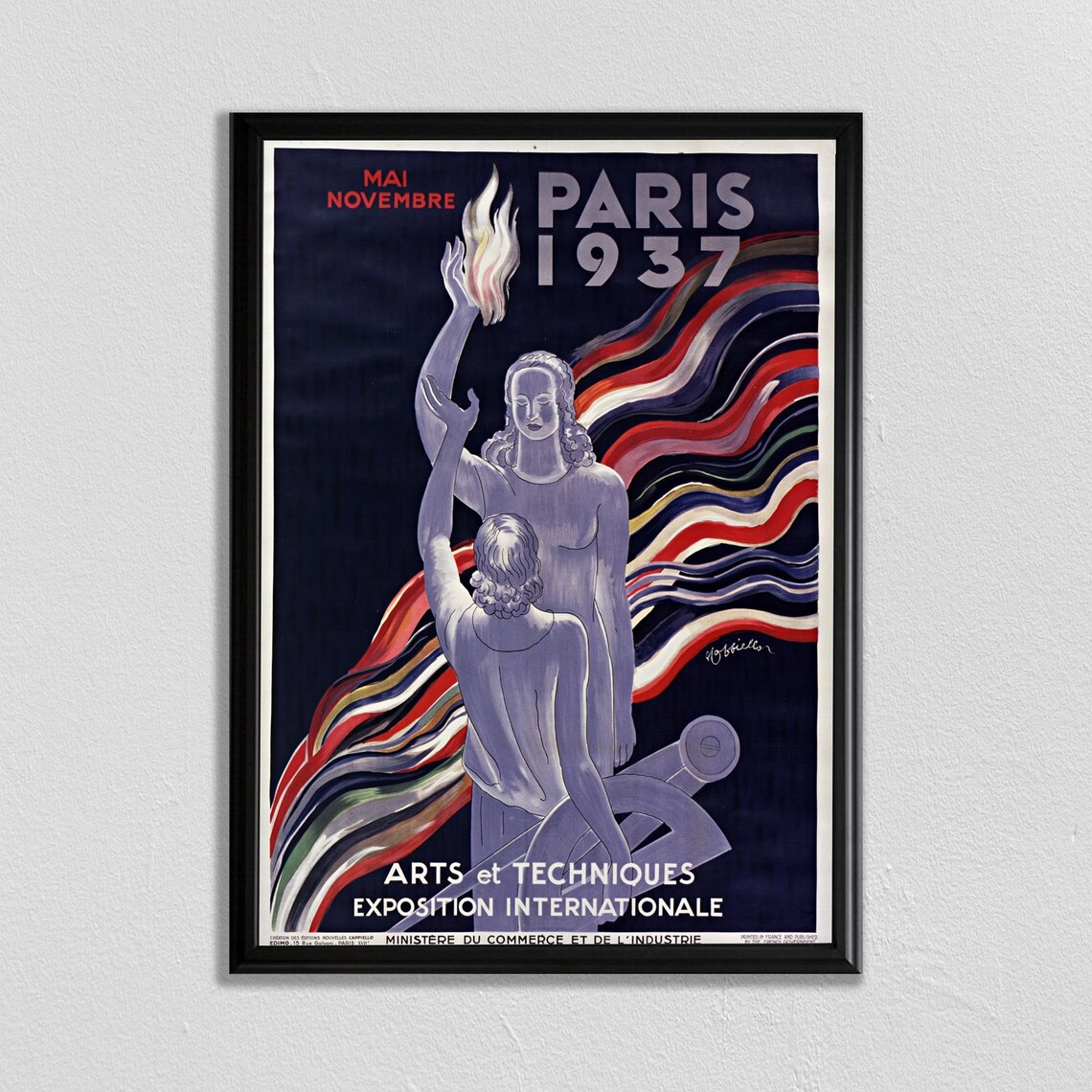 Paris 1937 Exposition Internationale Arts et Techniques Art Deco Torch Poster